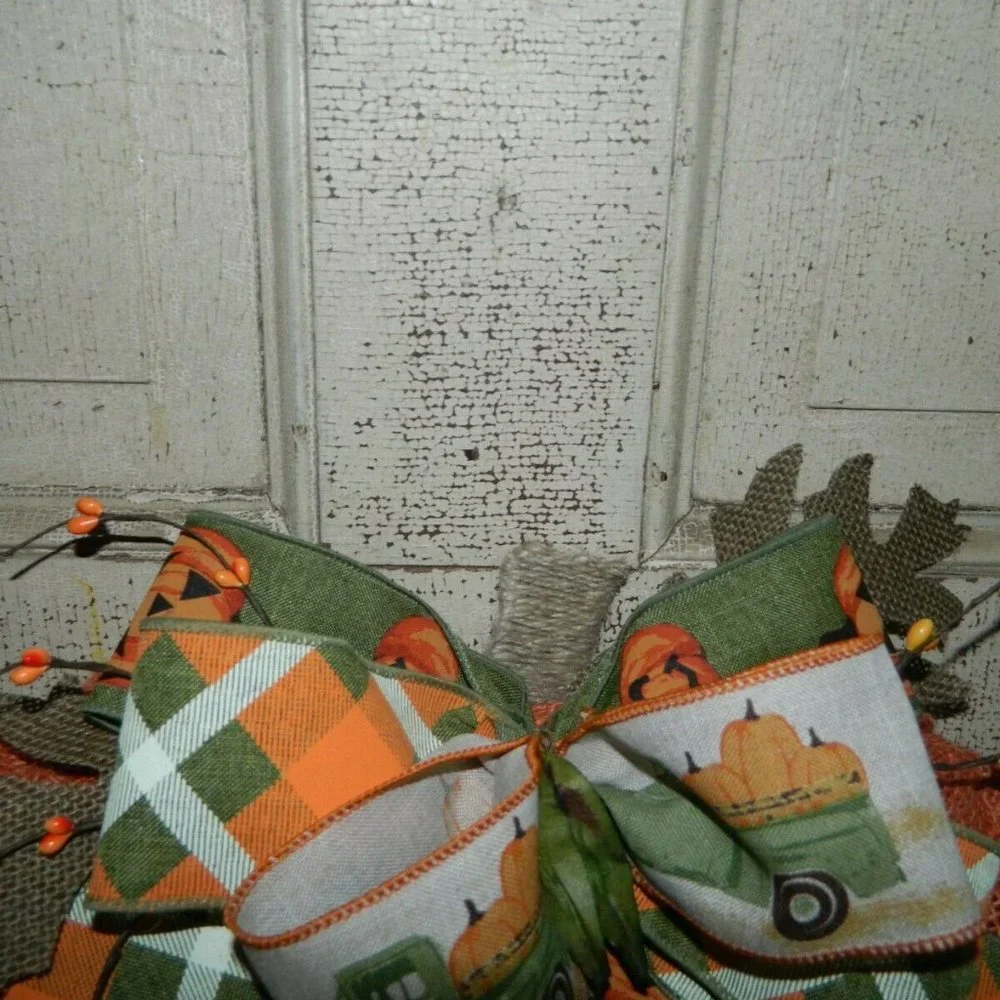 Handmade Halloween Fall 3D Burlap Pumpkin Door Wreath